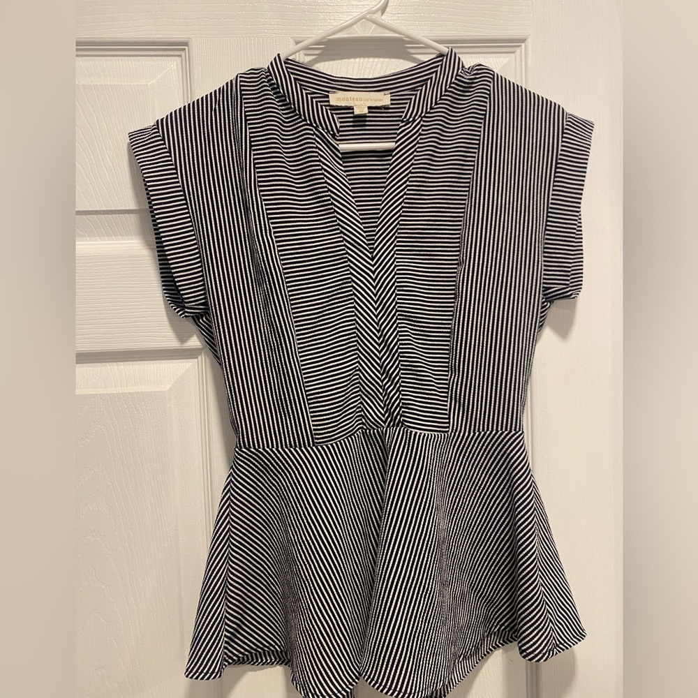 Short Sleeve Navy and White Blouse